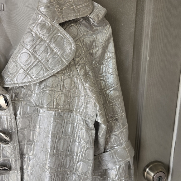 Cache Silver Jacket Women Sz M Shimmery Huge 3buttons Belted Sleveless Y2k Crop - Picture 9 of 16